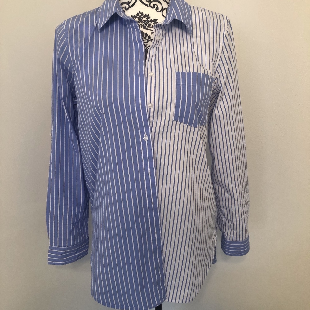Calvin Klein Womens Striped Button-Down Tunic Top